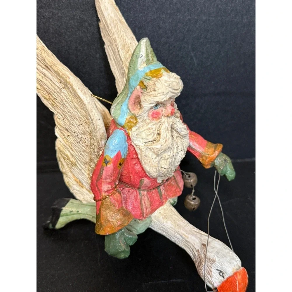 Vintage Enchanted Forest Collection Santas‎ Elf Riding Goose Denise Calla Bells